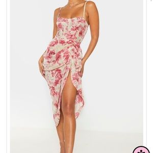 PLT Fuschia Tie Dye Ruched Side Midi Skirt and corset top